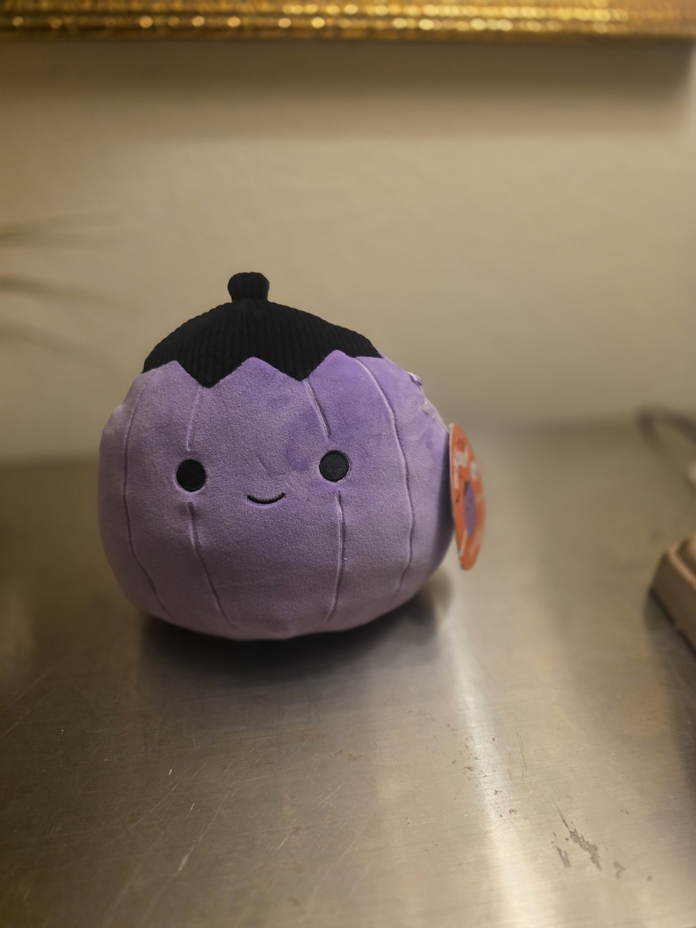 Squishmallow Purple Pumpkin Squeaky Kids Toy - Cute Smiley Plush